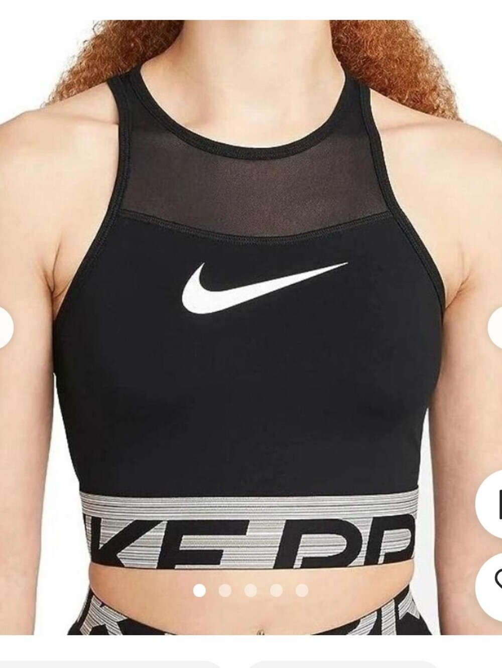 Nike Black Mesh-Panel Crop Sports Bra with White Swoosh